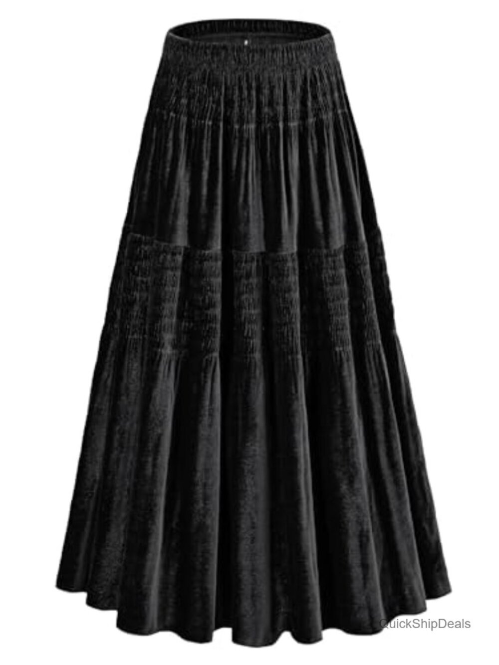 Velvet Pleated Midi Skirt High Waist Tiered A-Line Fall Winter Party